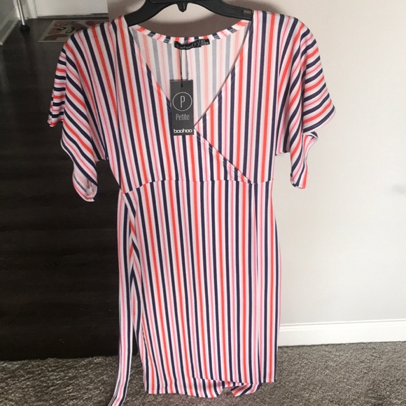 Petite Hayley Crepe Stripe Wrap Midi Dress - Picture 2 of 3